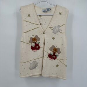 Bobbie Brooks Women Christmas Sweater Vest Sz L Angel Vest Embellished Holiday‎